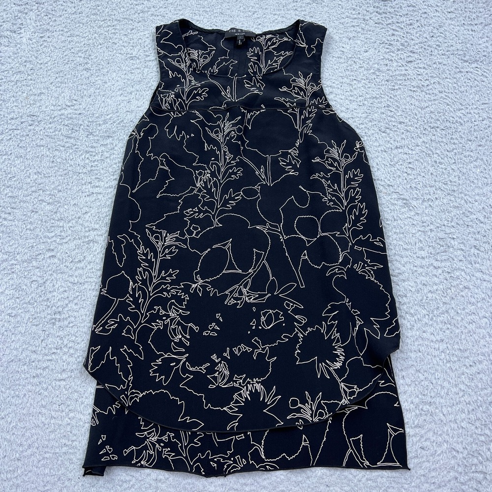 Rag & Bone Tank Patricia Floral Print 100% Silk Women's S Black Sleeveless Top